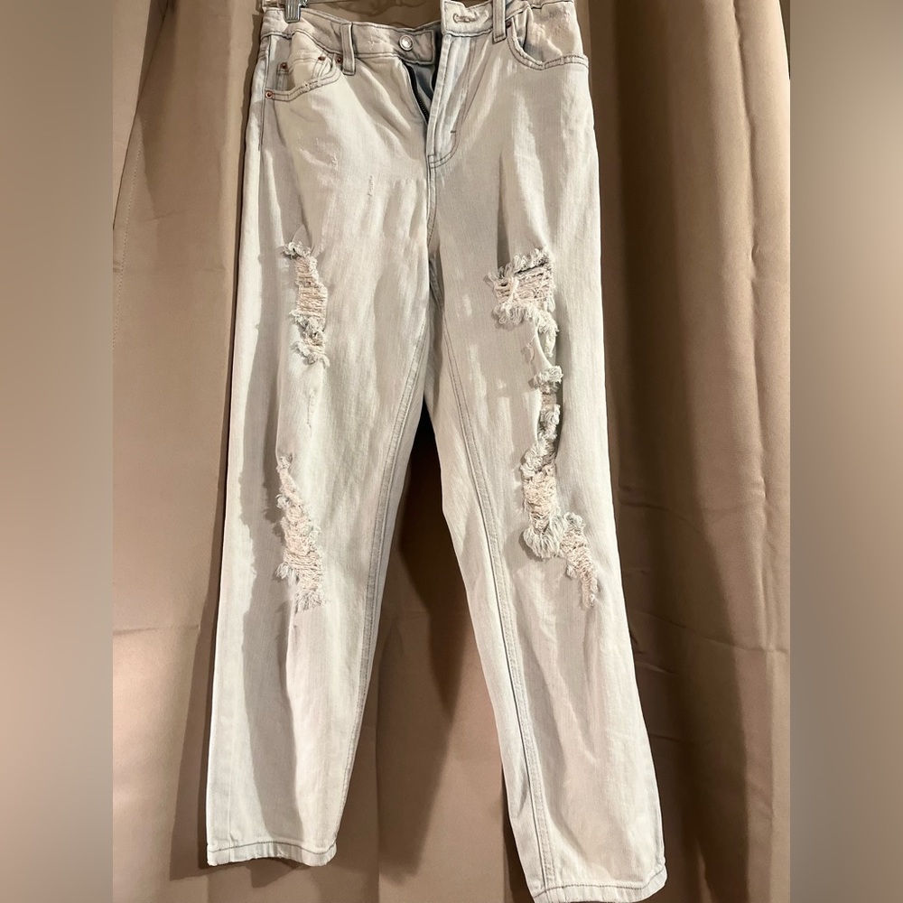 Highest Rise Light Wash Ripped Mom Jeans